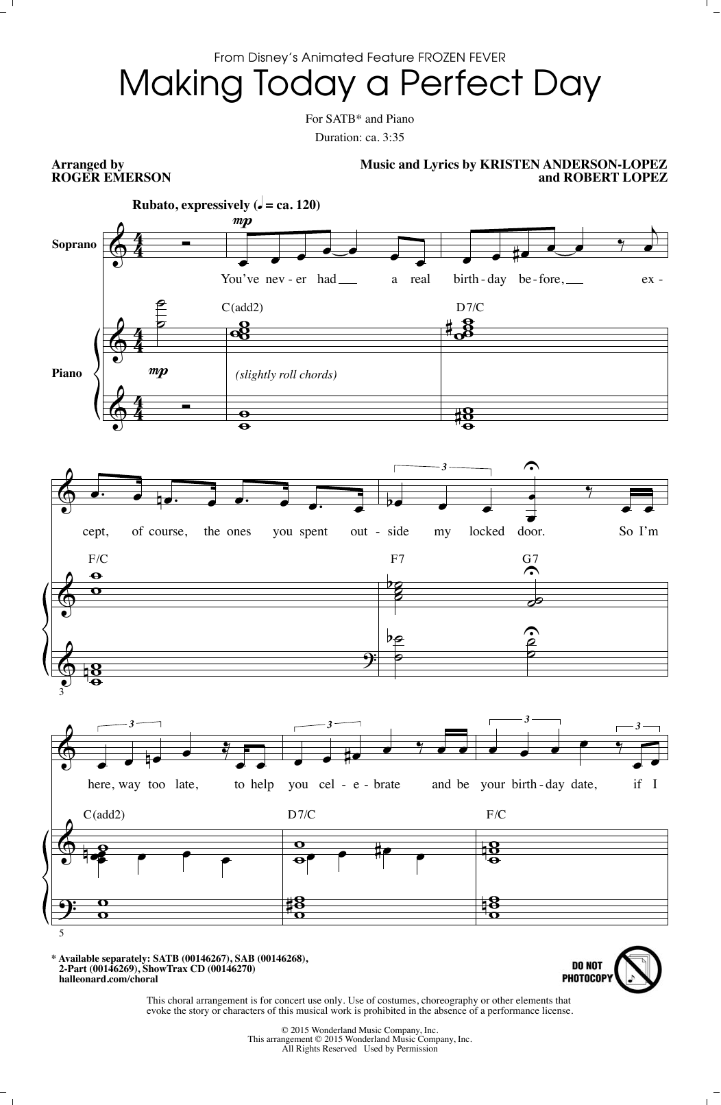 Download Roger Emerson Making Today A Perfect Day Sheet Music and learn how to play 2-Part Choir PDF digital score in minutes