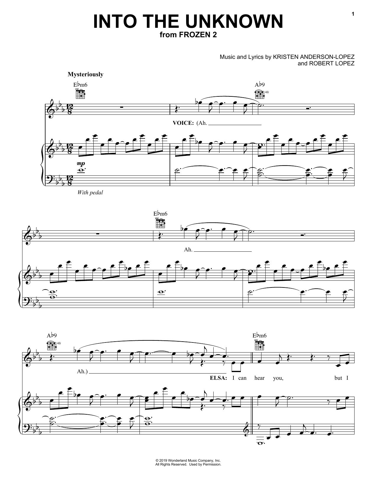 Download Idina Menzel and AURORA Into The Unknown (from Disney's Frozen 2) Sheet Music and learn how to play Piano, Vocal & Guitar Chords (Right-Hand Melody) PDF digital score in minutes