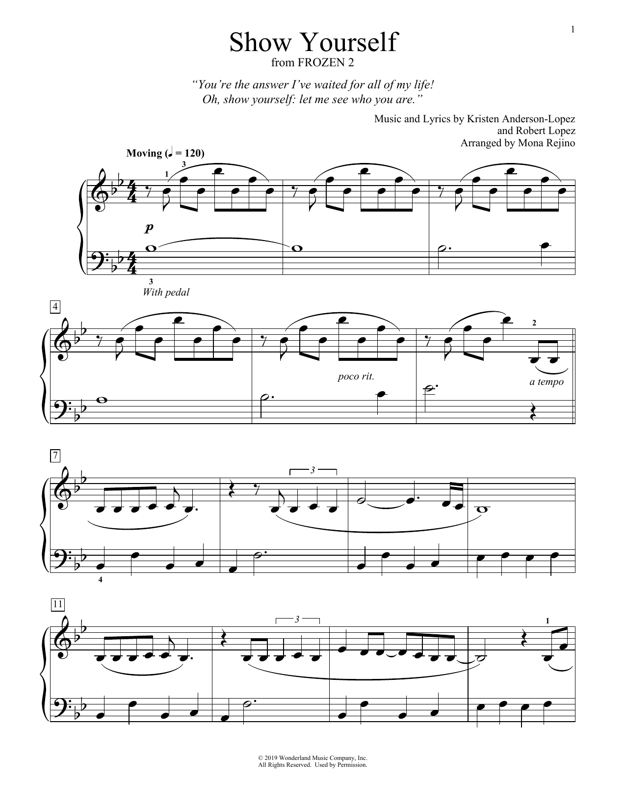 Download Idina Menzel and Evan Rachel Wood Show Yourself (from Disney's Frozen 2) (arr. Mona Rejino) Sheet Music and learn how to play Educational Piano PDF digital score in minutes