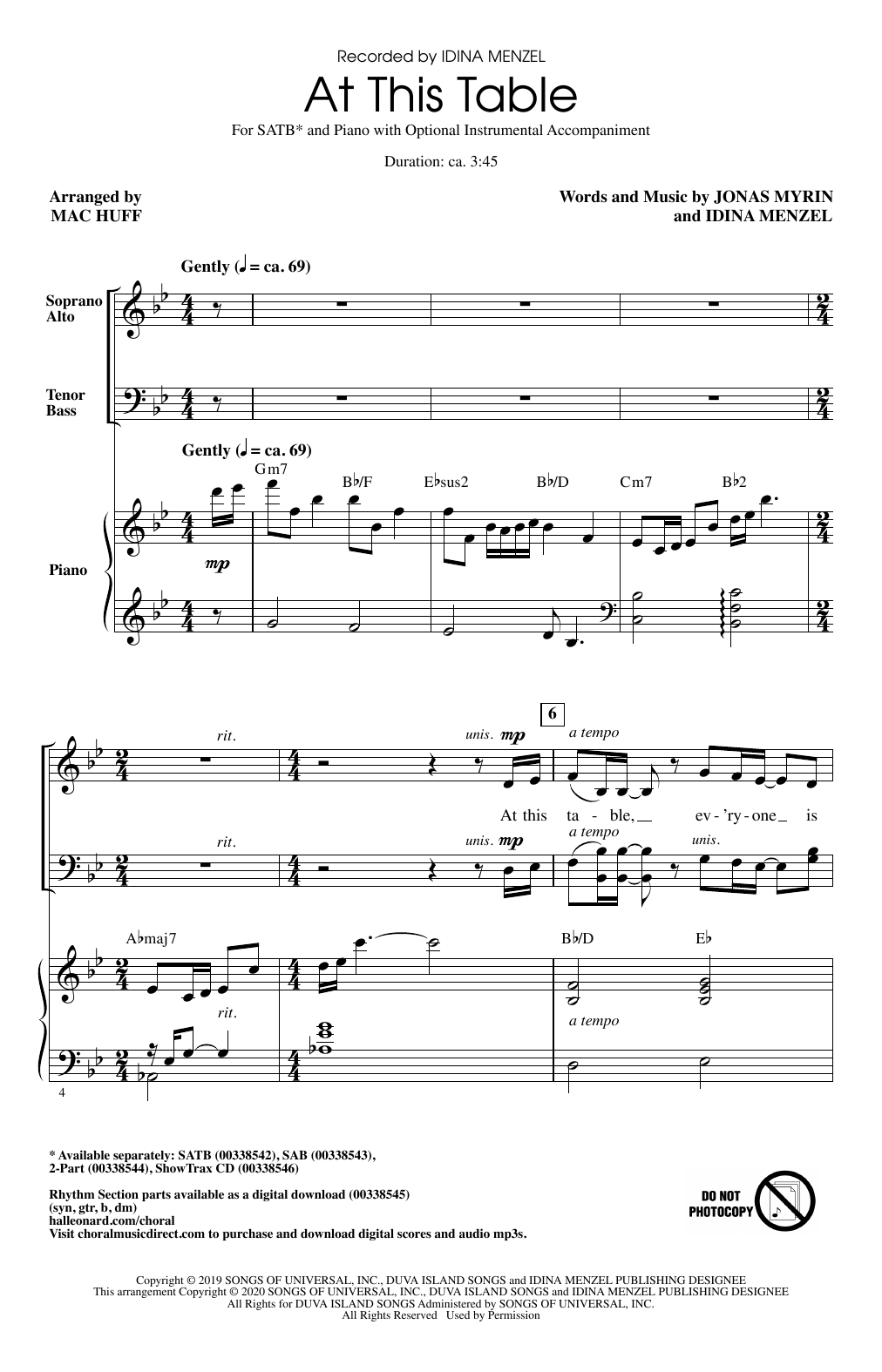 Download Idina Menzel At This Table (arr. Mac Huff) Sheet Music and learn how to play SATB Choir PDF digital score in minutes