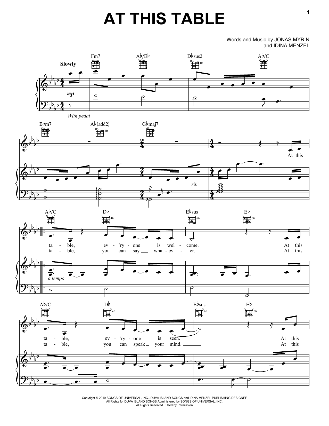 Download Idina Menzel At This Table Sheet Music and learn how to play Piano, Vocal & Guitar Chords (Right-Hand Melody) PDF digital score in minutes