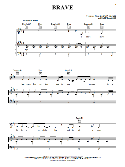 Download Idina Menzel Brave Sheet Music and learn how to play Piano, Vocal & Guitar (Right-Hand Melody) PDF digital score in minutes