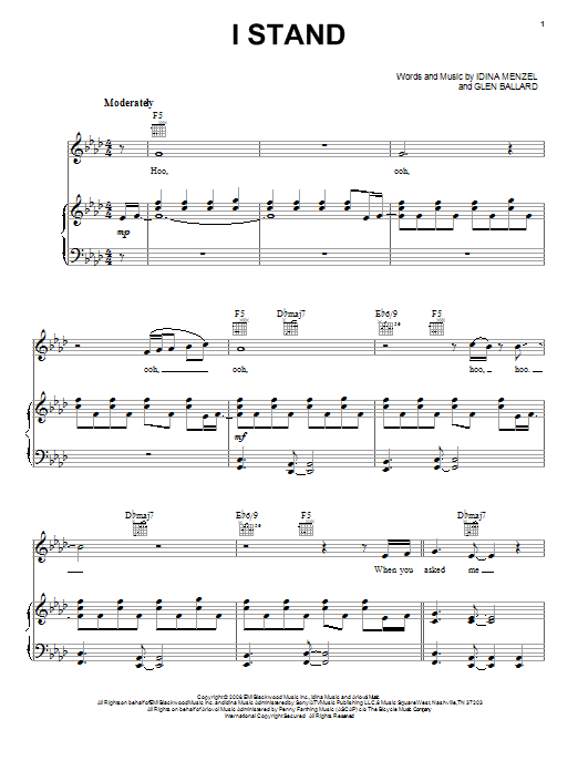 Download Idina Menzel I Stand Sheet Music and learn how to play Piano, Vocal & Guitar (Right-Hand Melody) PDF digital score in minutes