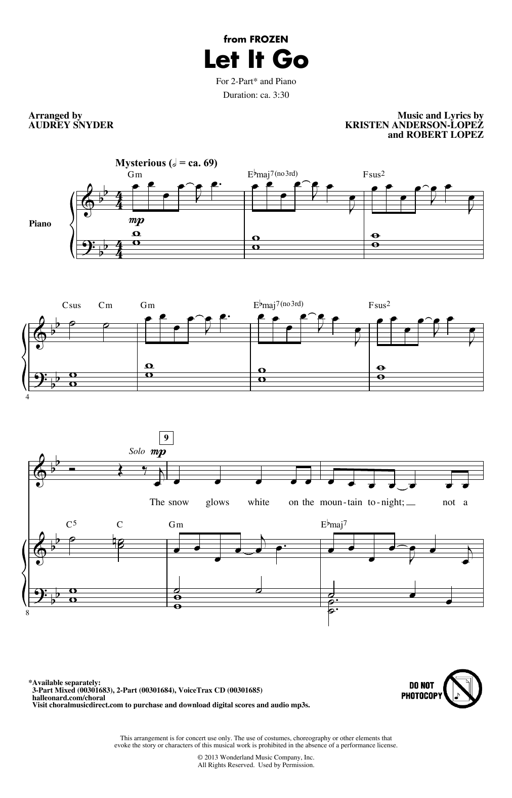 Download Idina Menzel Let It Go (from Frozen) (arr. Audrey Snyder) Sheet Music and learn how to play 2-Part Choir PDF digital score in minutes
