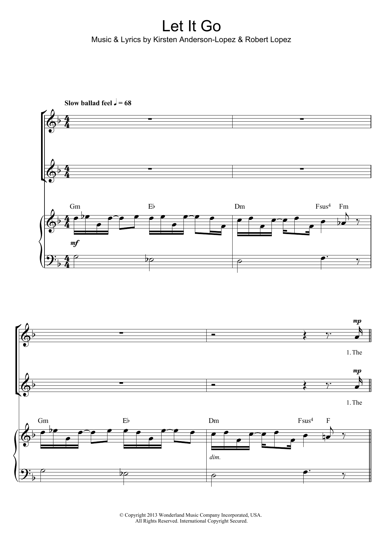 Download Idina Menzel Let It Go Sheet Music and learn how to play 2-Part Choir PDF digital score in minutes