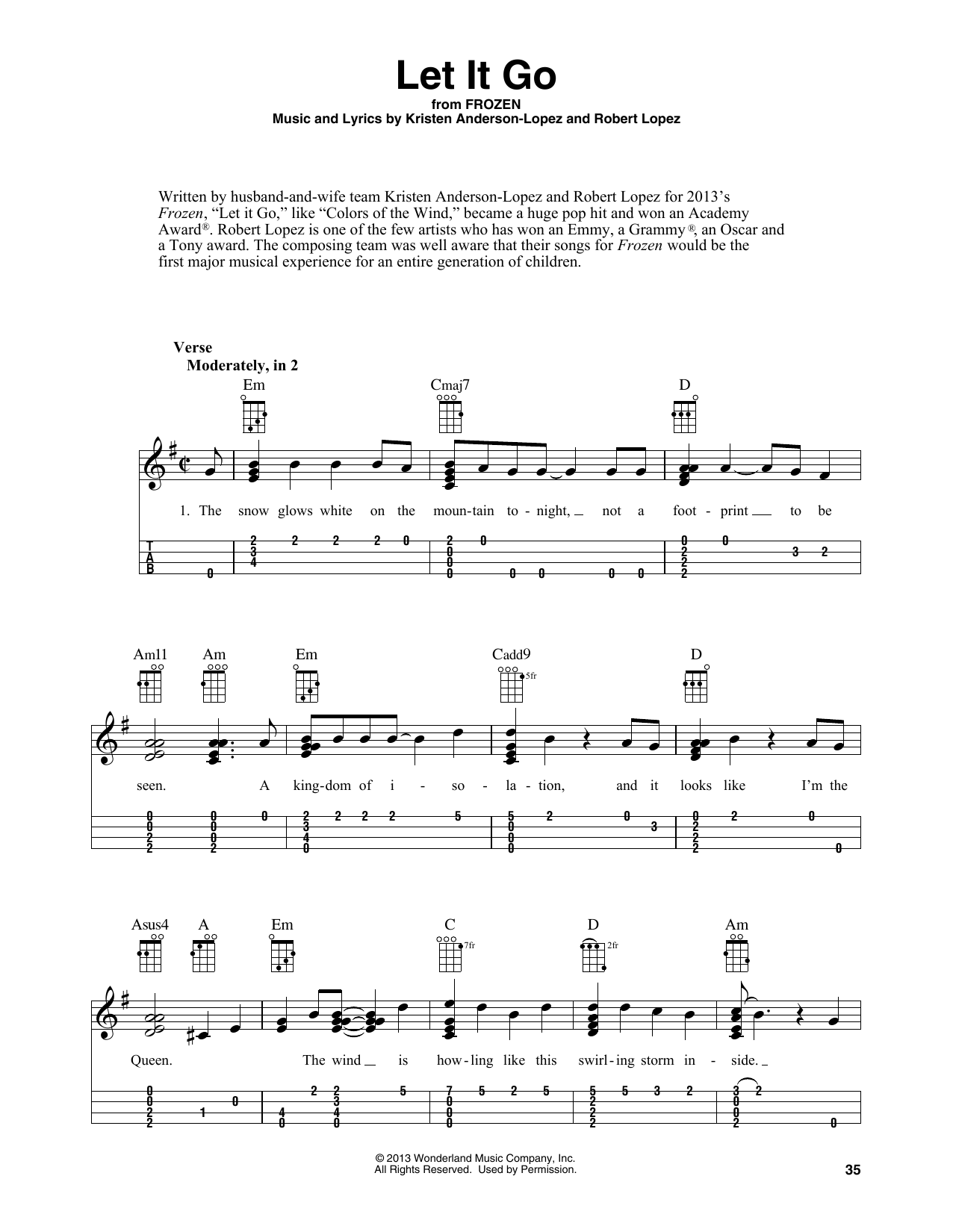 Download Idina Menzel Let It Go (from Frozen) (arr. Fred Sokolow) Sheet Music and learn how to play Easy Ukulele Tab PDF digital score in minutes