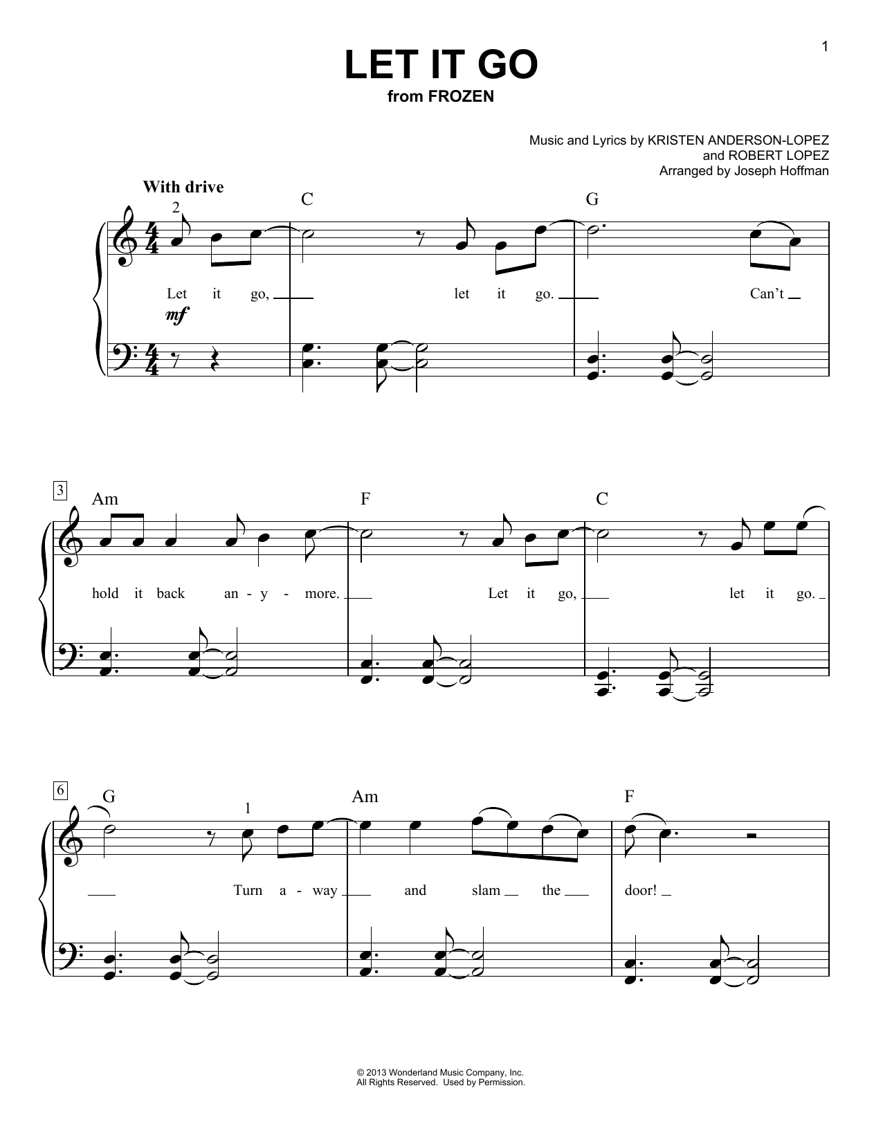 Download Idina Menzel Let It Go (from Frozen) (arr. Joseph Hoffman) Sheet Music and learn how to play Easy Piano PDF digital score in minutes