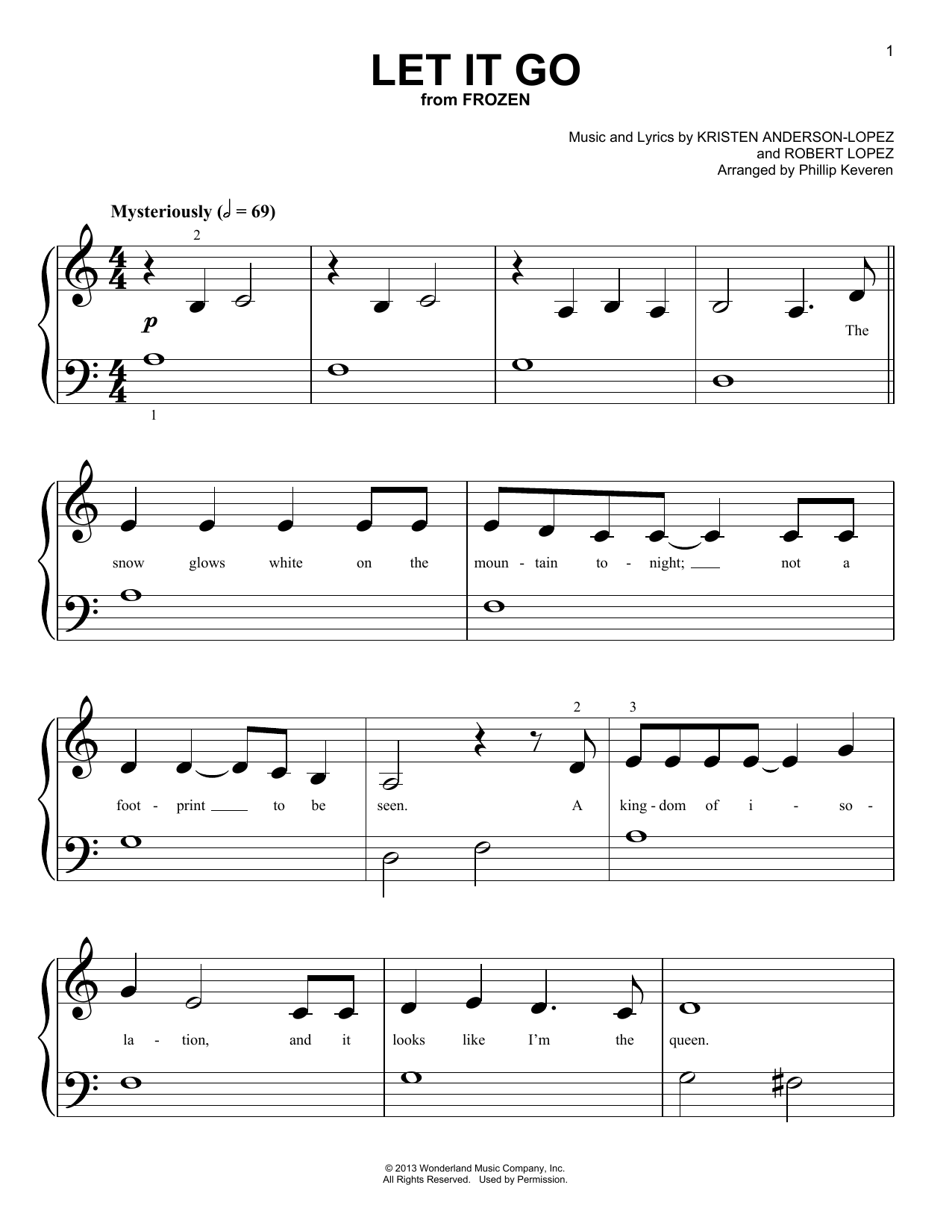 Download Idina Menzel Let It Go (from Frozen) Sheet Music and learn how to play Piano (Big Notes) PDF digital score in minutes