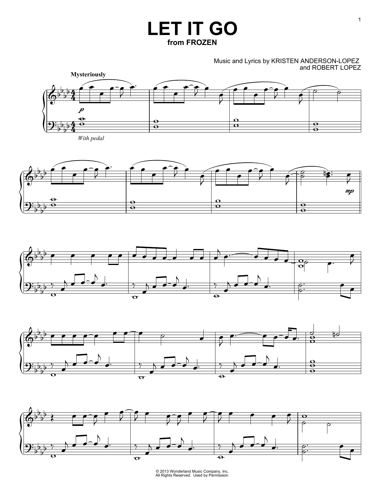 Download Kristen Anderson-Lopez & Robert Lopez Let It Go (from Frozen) [Classical version] Sheet Music and learn how to play Piano Solo PDF digital score in minutes