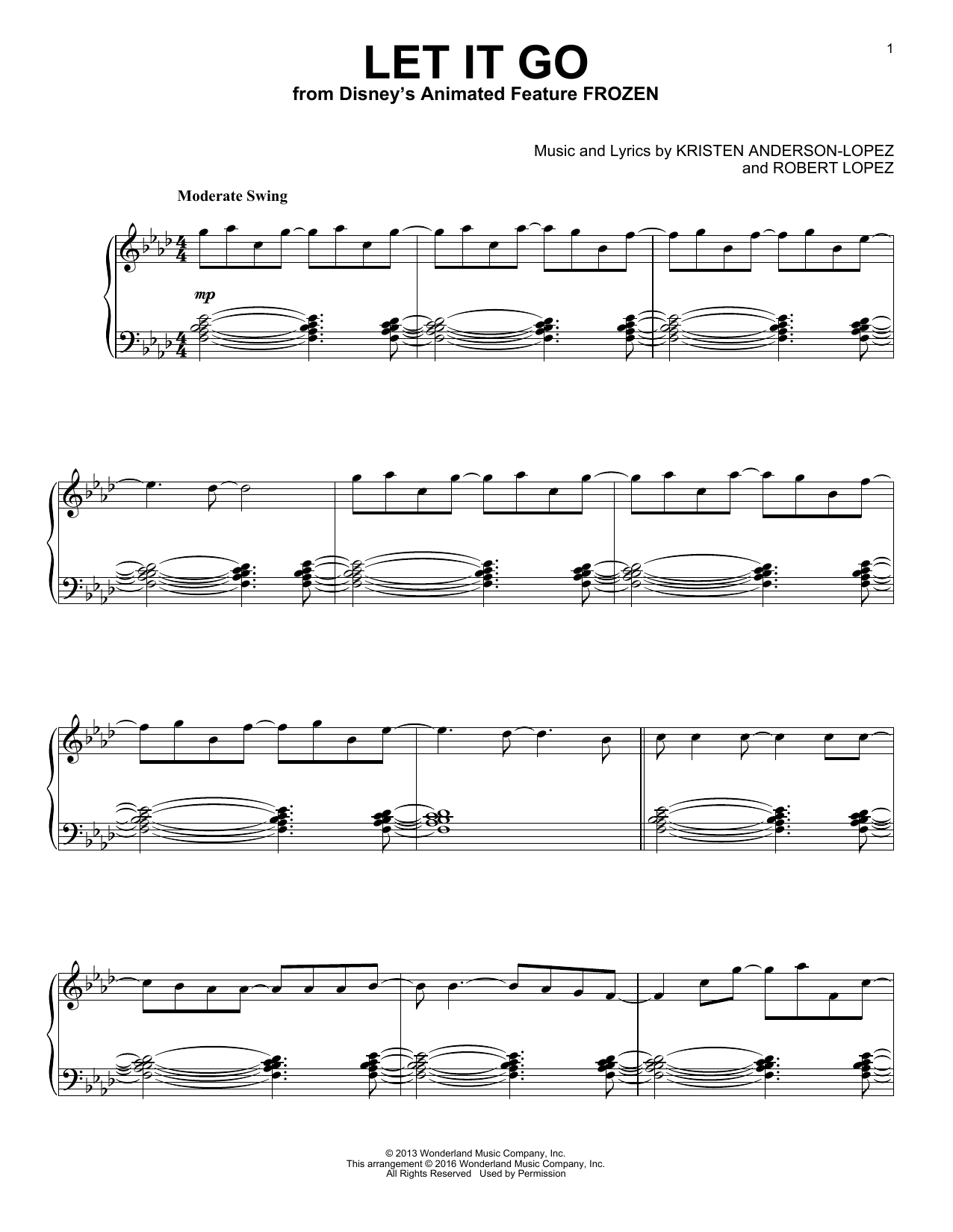 Download Idina Menzel Let It Go Sheet Music and learn how to play Piano PDF digital score in minutes