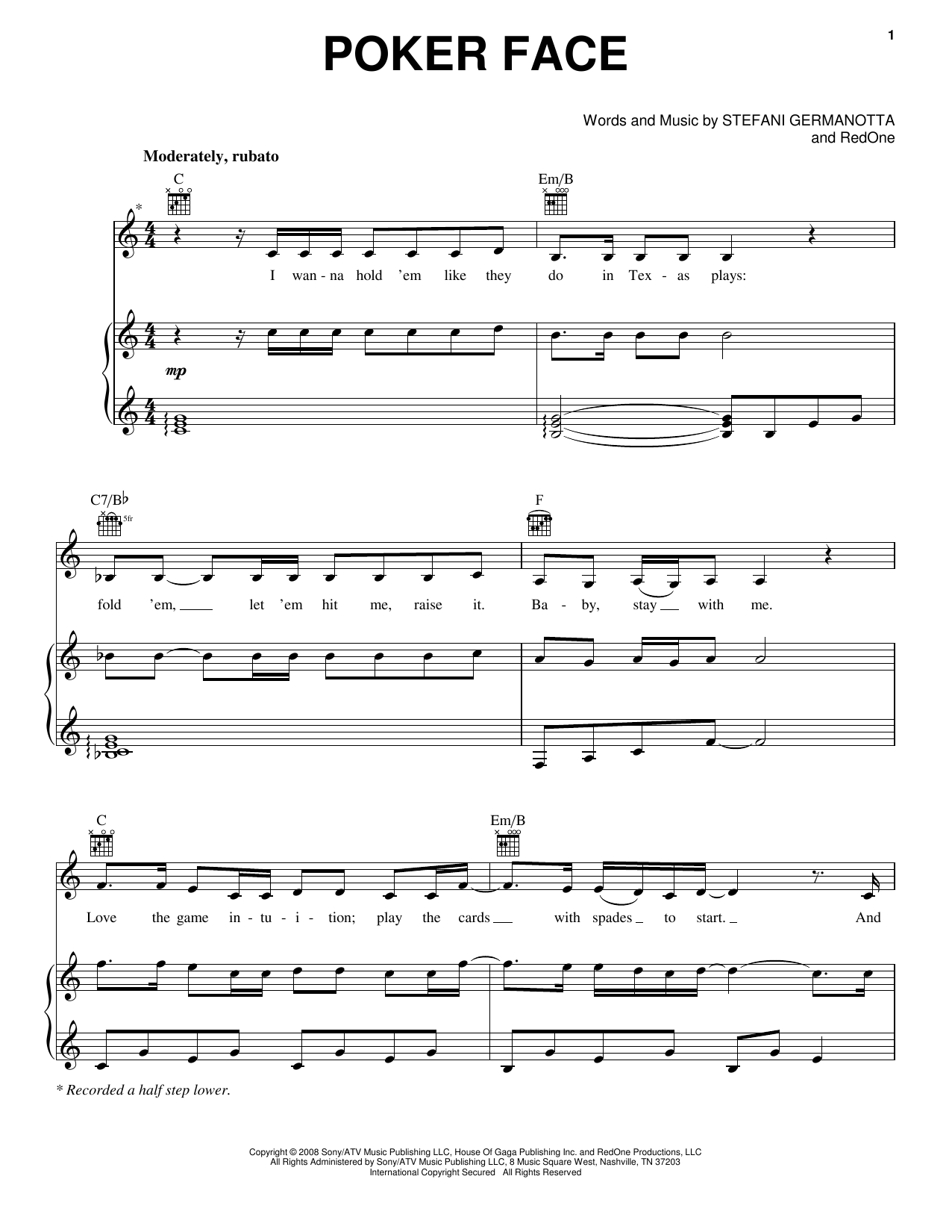 Download Idina Menzel Poker Face Sheet Music and learn how to play Piano, Vocal & Guitar (Right-Hand Melody) PDF digital score in minutes
