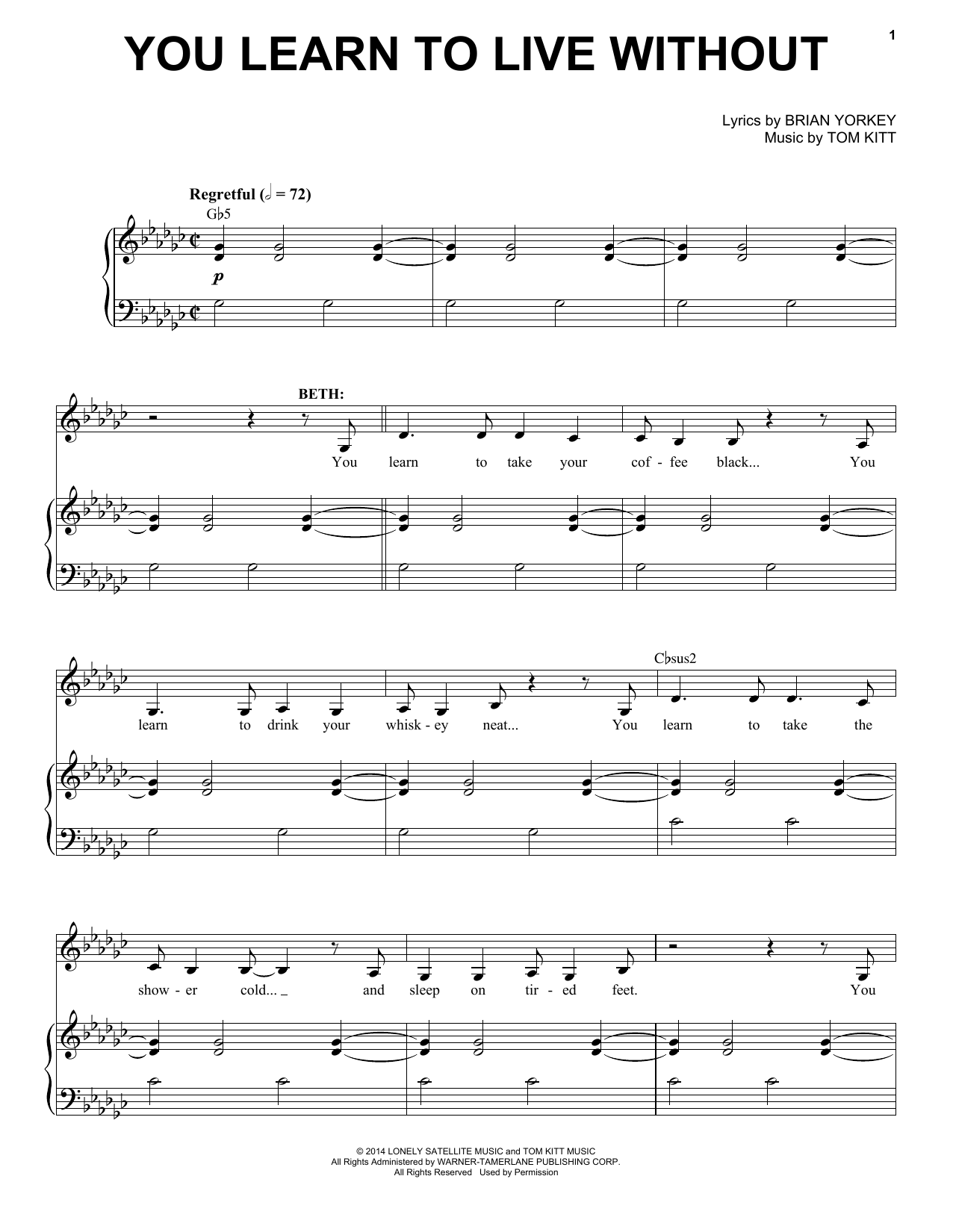 Download Tom Kitt You Learn To Live Without Sheet Music and learn how to play Melody Line, Lyrics & Chords PDF digital score in minutes