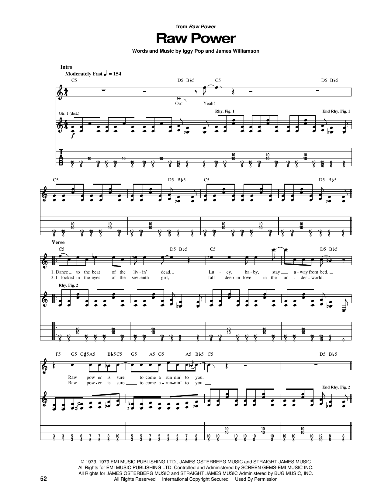 Download Iggy & The Stooges Raw Power Sheet Music and learn how to play Guitar Tab PDF digital score in minutes