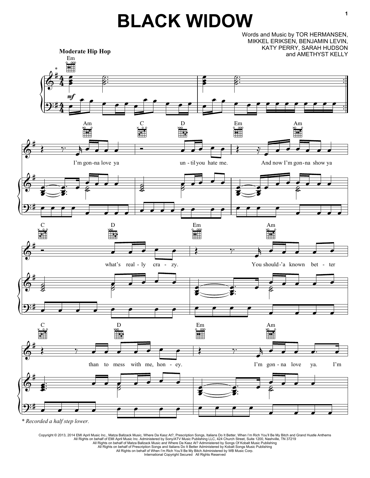 Download Iggy Azalea Black Widow (feat. Rita Ora) Sheet Music and learn how to play Piano, Vocal & Guitar (Right-Hand Melody) PDF digital score in minutes
