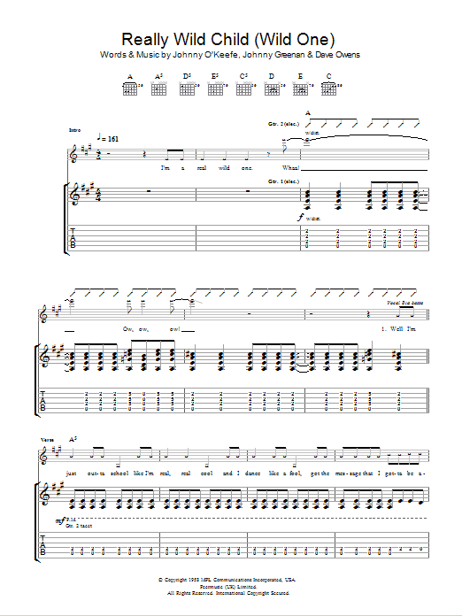 Download Iggy Pop & Jet Real Wild Child (Wild One) Sheet Music and learn how to play Guitar Tab PDF digital score in minutes