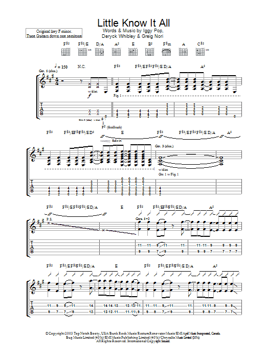 Download Iggy Pop & Sum 41 Little Know It All Sheet Music and learn how to play Guitar Tab PDF digital score in minutes