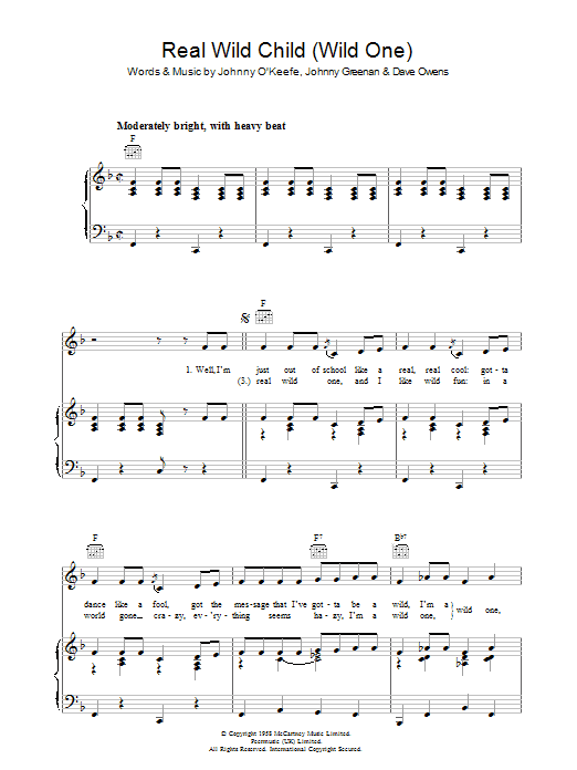 Download Iggy Pop & Jet Real Wild Child (Wild One) Sheet Music and learn how to play Piano, Vocal & Guitar (Right-Hand Melody) PDF digital score in minutes