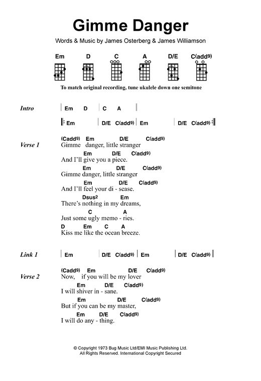 Download Iggy & The Stooges Gimme Danger Sheet Music and learn how to play Ukulele PDF digital score in minutes