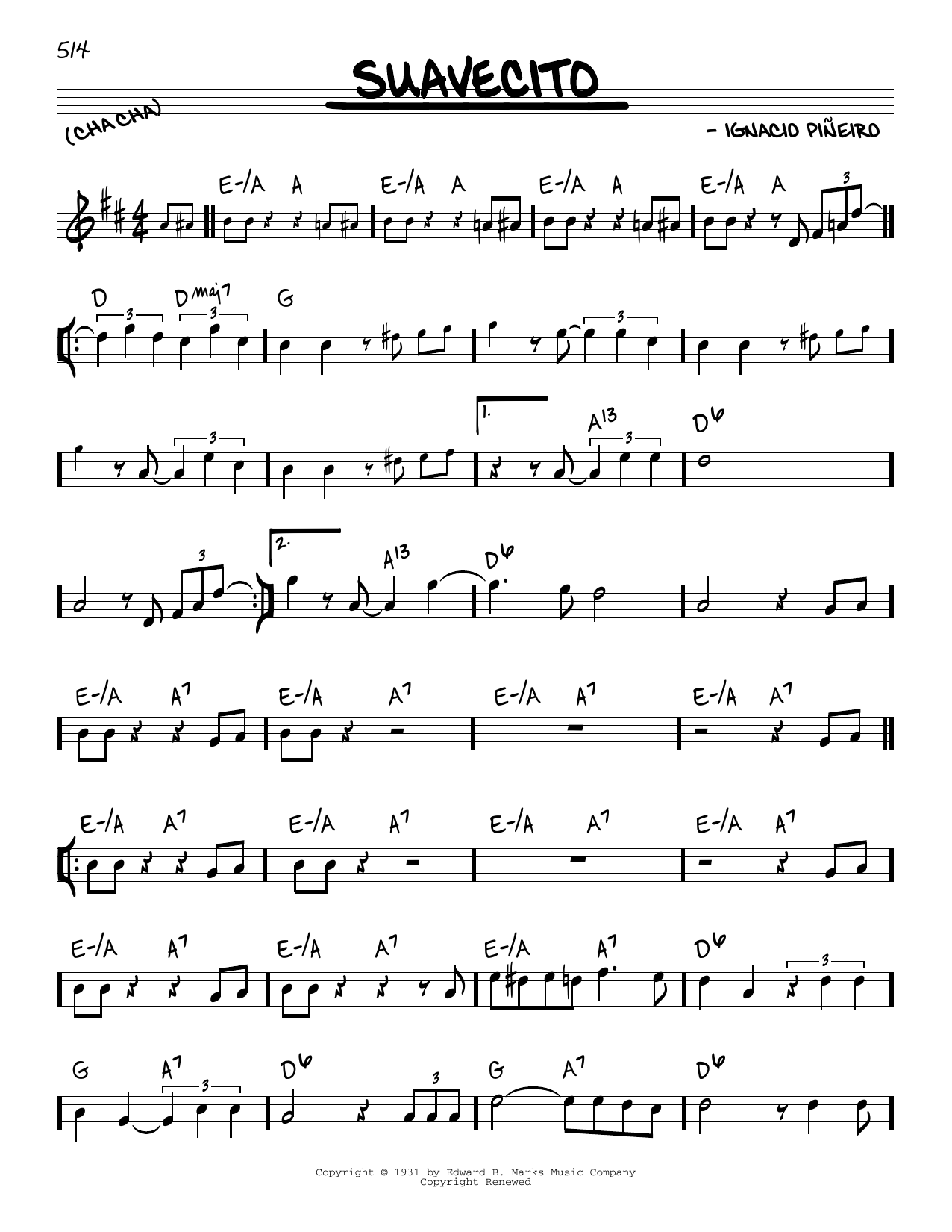 Download Ignacio Pineiro Suavecito Sheet Music and learn how to play Real Book – Melody & Chords PDF digital score in minutes
