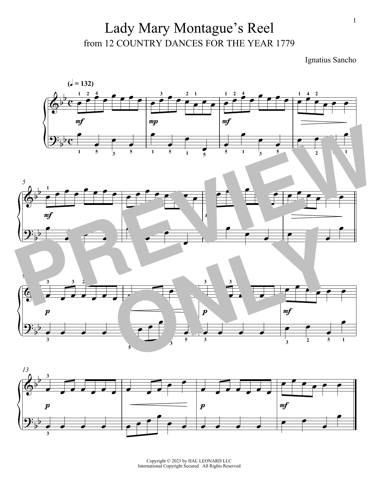 Download Ignatius Sancho Lady Mary Montague's Reel Sheet Music and learn how to play Piano Solo PDF digital score in minutes