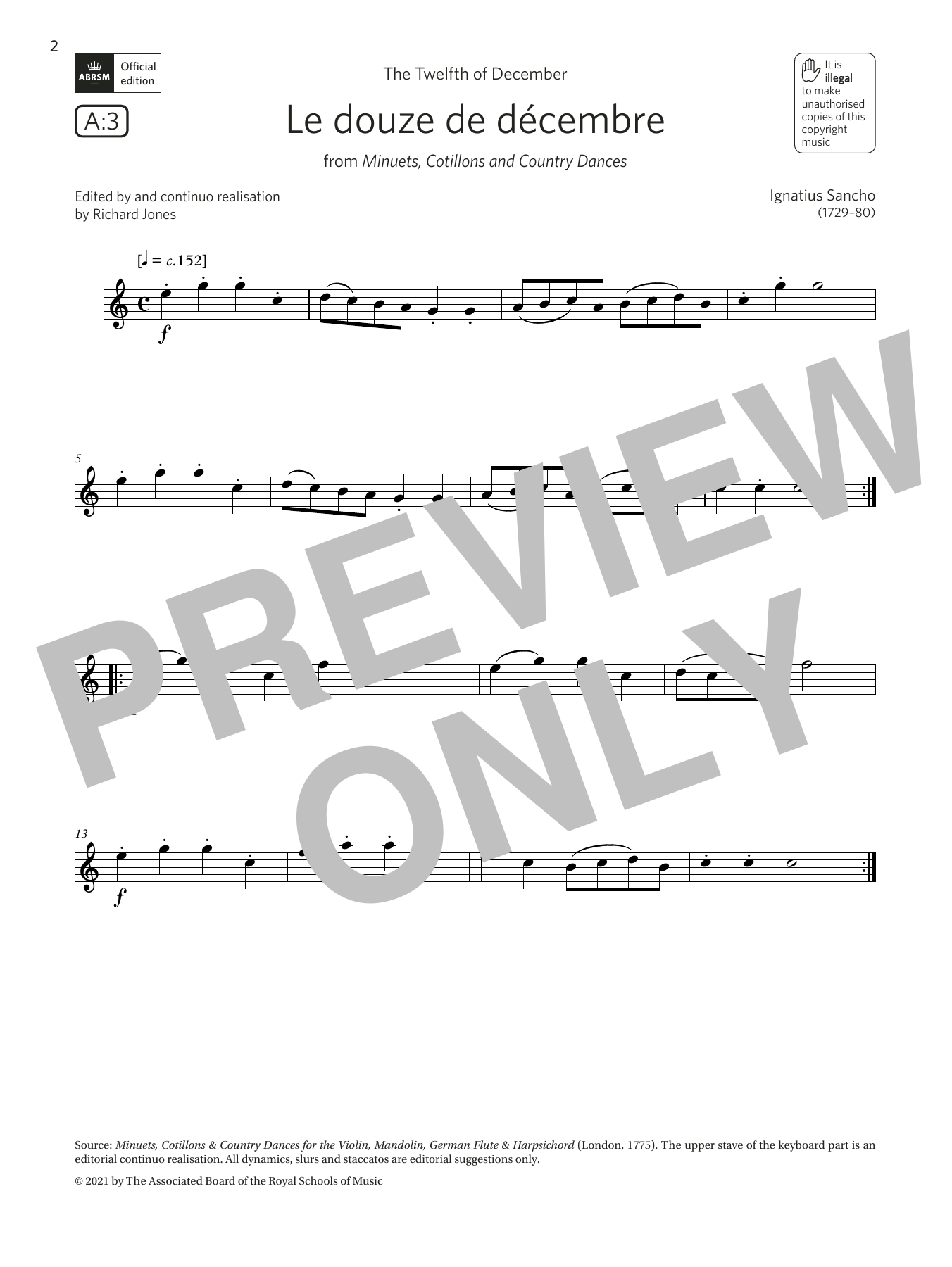 Download Ignatius Sancho Le douze de décembre (Grade 1 List A3 from the ABRSM Flute syllabus from 2022) Sheet Music and learn how to play Flute Solo PDF digital score in minutes