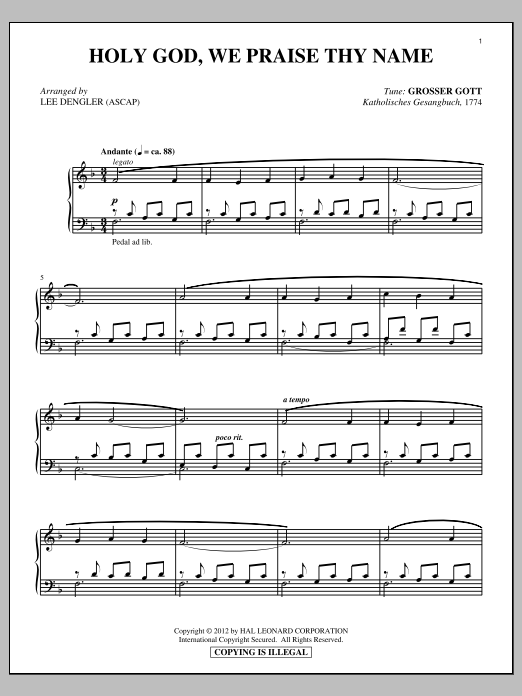 Download Ignaz Franz Holy God, We Praise Thy Name Sheet Music and learn how to play Piano PDF digital score in minutes