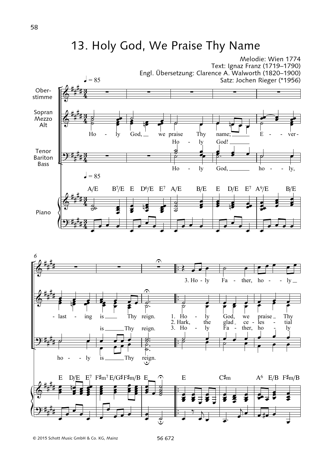 Download Ignaz Franz; Clarence A. Walworth Holy God, We Praise Thy Name Sheet Music and learn how to play Choir PDF digital score in minutes