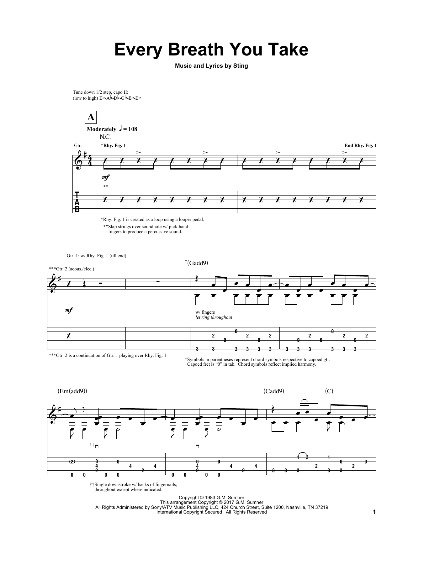 Download Igor Presnyakov Every Breath You Take Sheet Music and learn how to play Guitar Tab PDF digital score in minutes