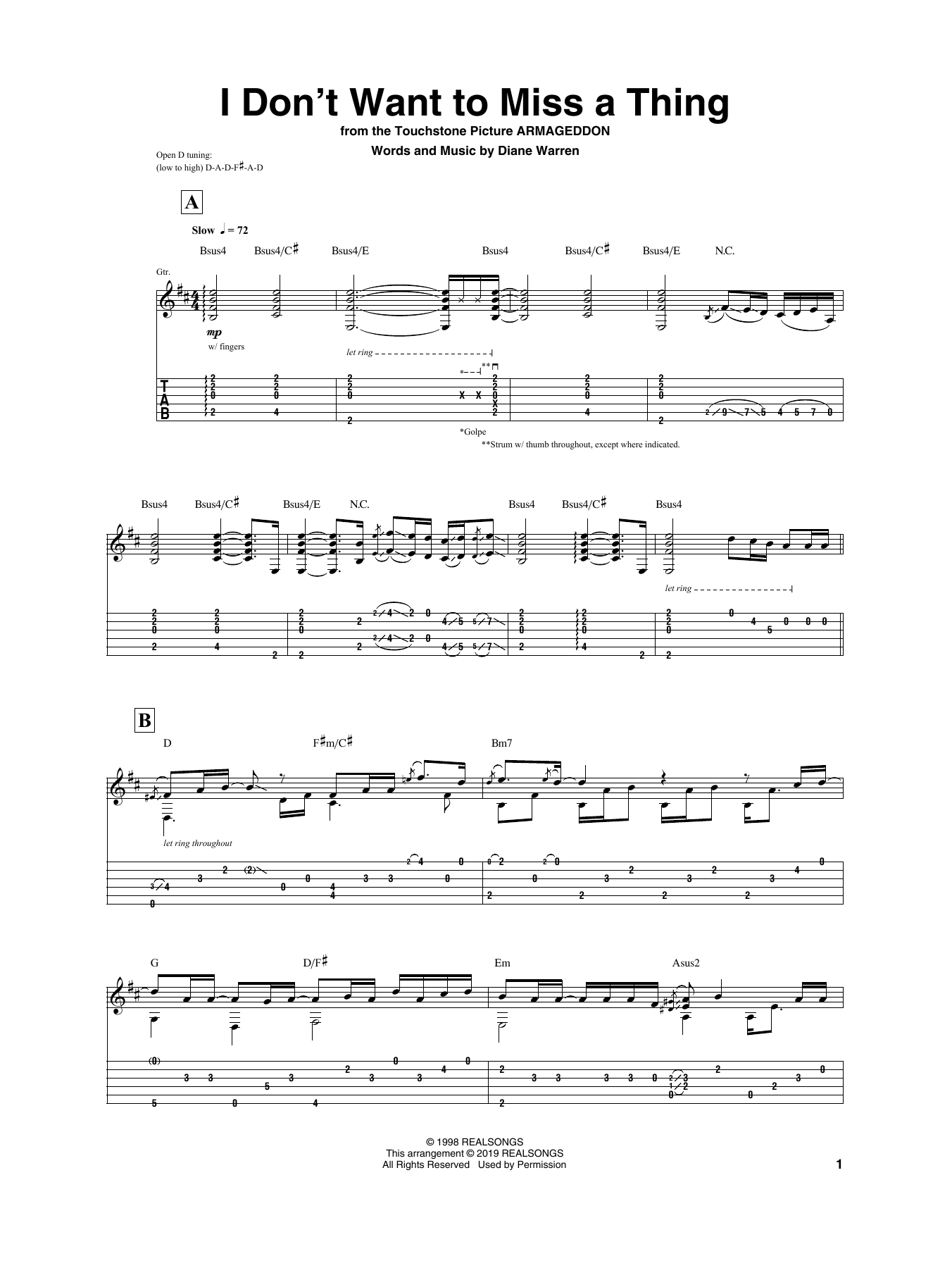 Download Igor Presnyakov I Don't Want To Miss A Thing Sheet Music and learn how to play Guitar Tab PDF digital score in minutes