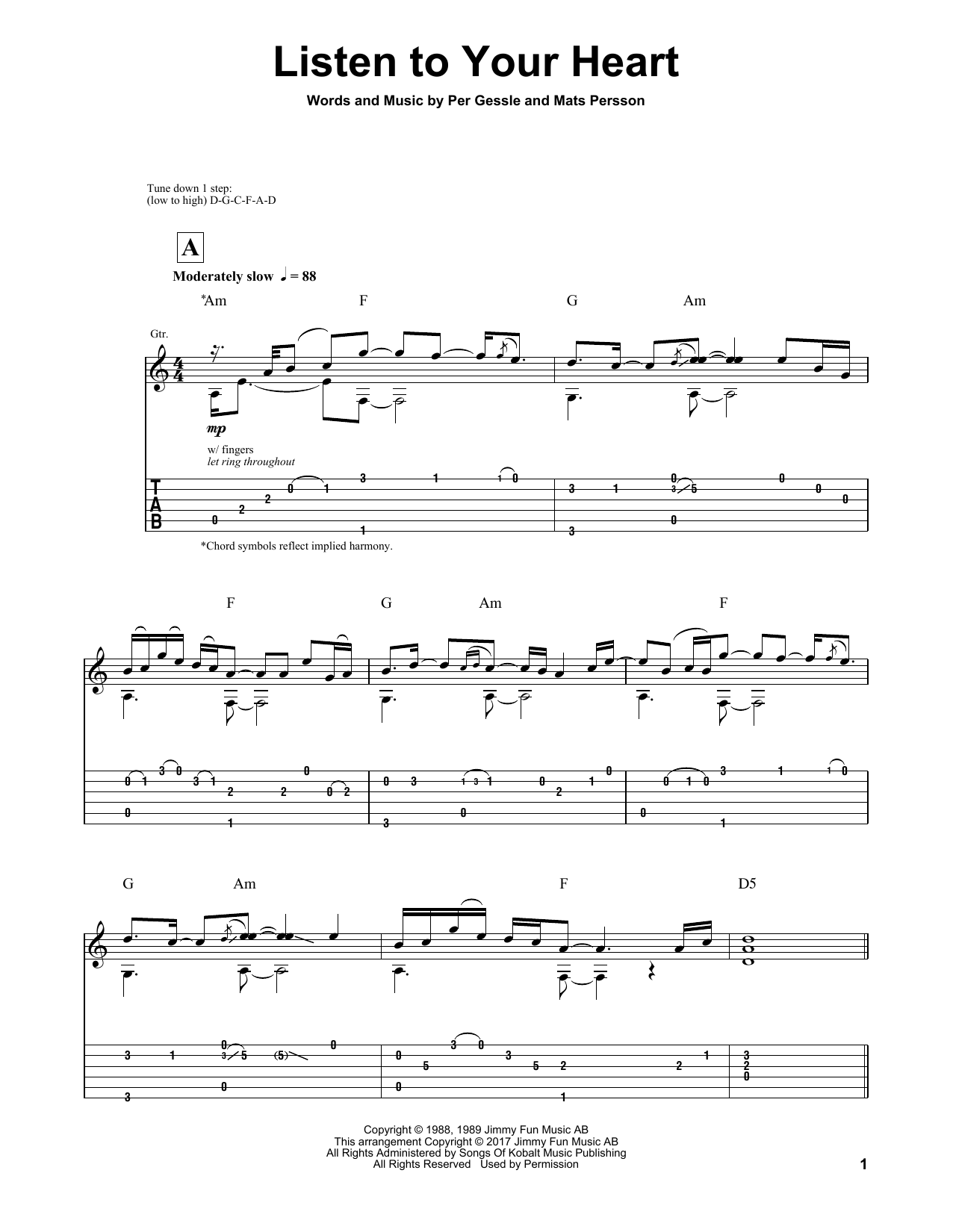 Download Igor Presnyakov Listen To Your Heart Sheet Music and learn how to play Guitar Tab PDF digital score in minutes