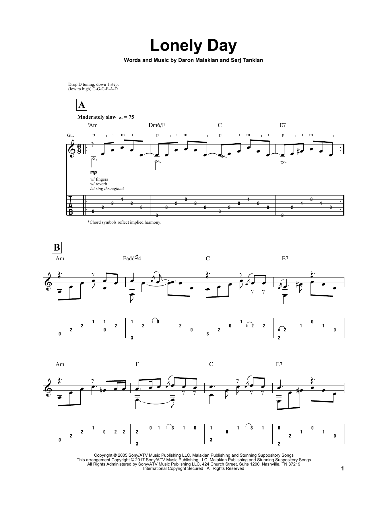Download Igor Presnyakov Lonely Day Sheet Music and learn how to play Guitar Tab PDF digital score in minutes