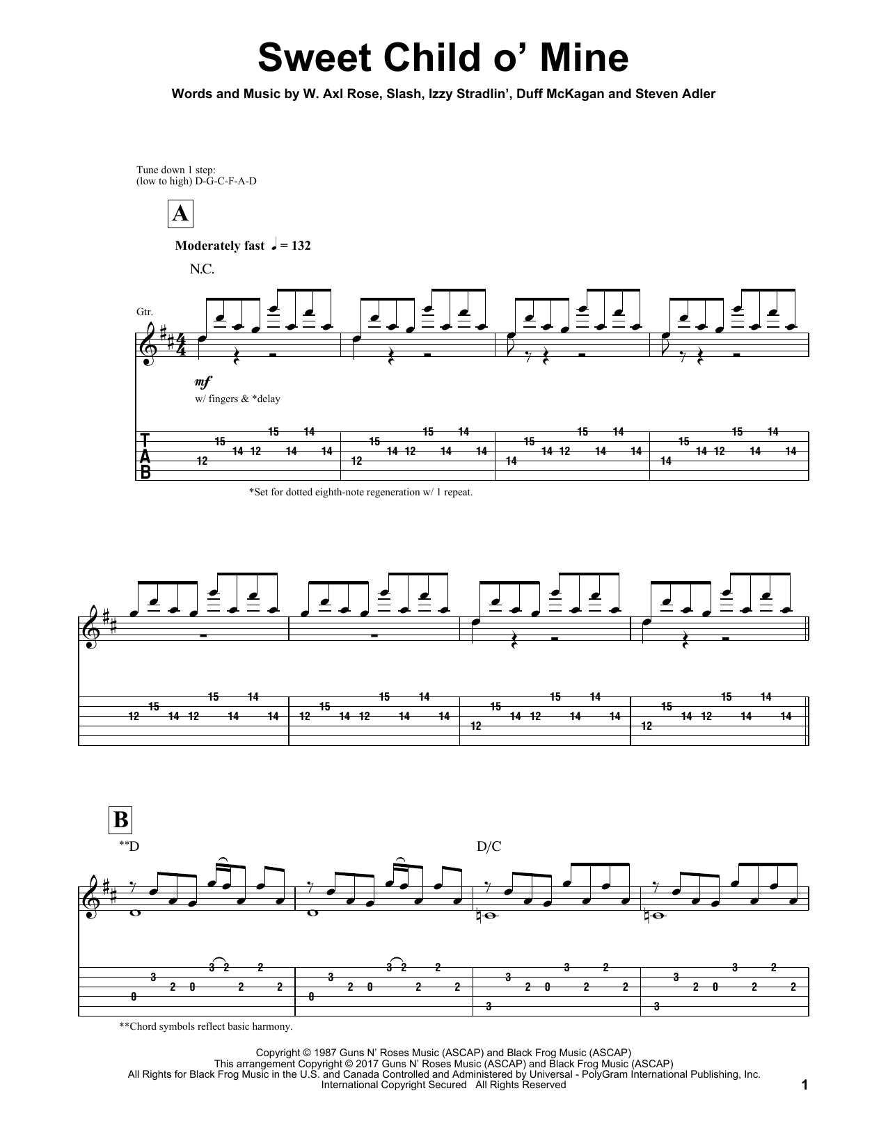 Download Igor Presnyakov Sweet Child O' Mine Sheet Music and learn how to play Guitar Tab PDF digital score in minutes