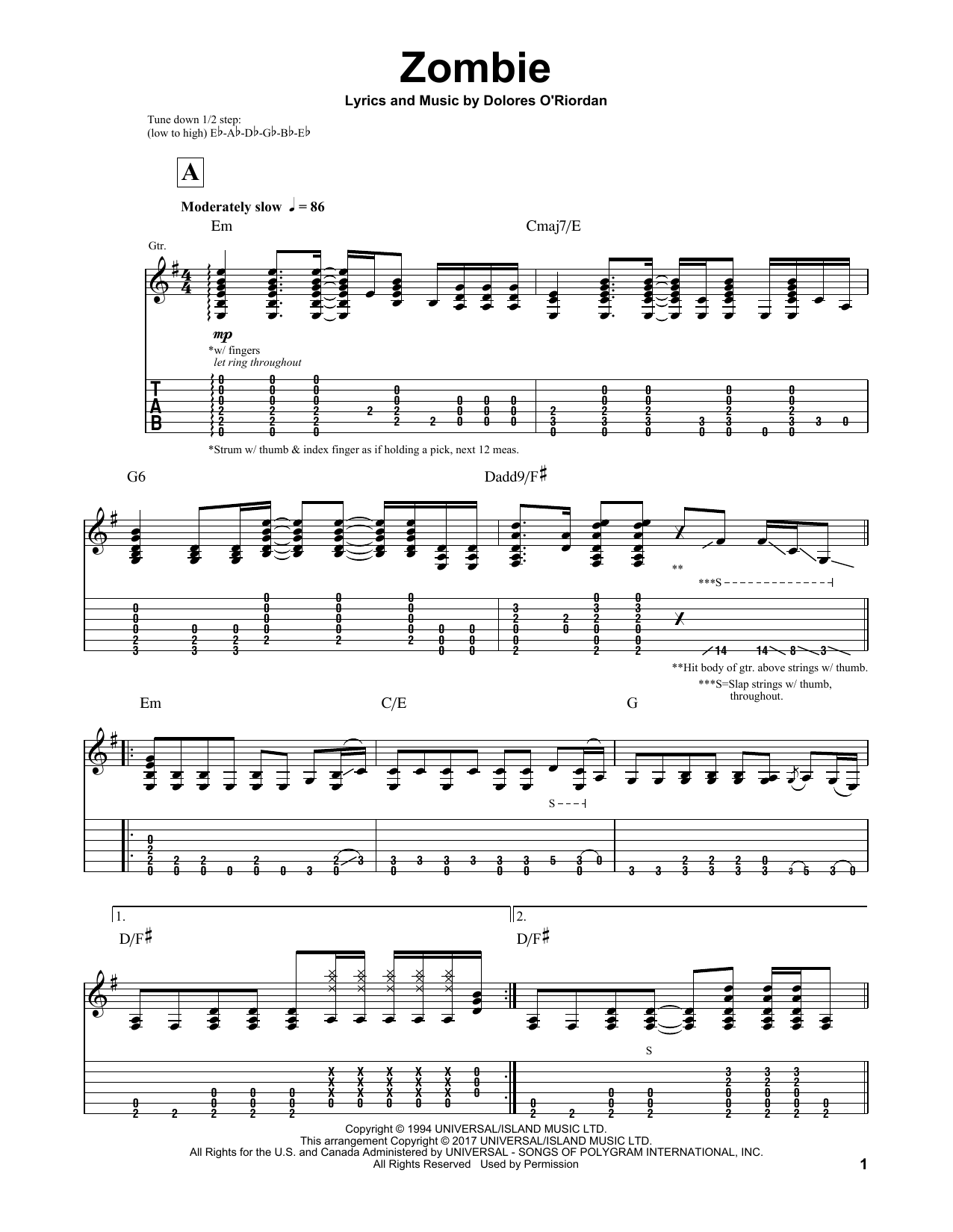Download Igor Presnyakov Zombie Sheet Music and learn how to play Guitar Tab PDF digital score in minutes
