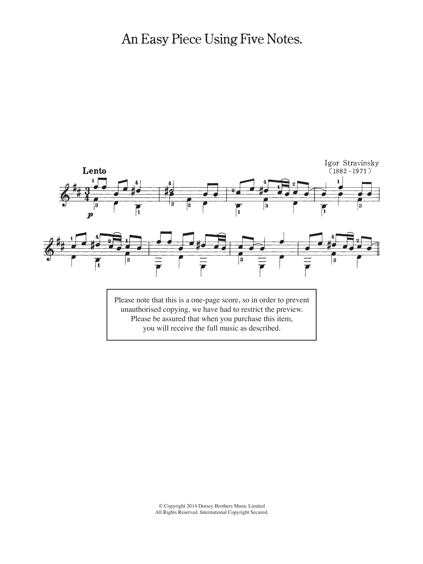 Download Igor Stravinsky An Easy Piece Using Five Notes Sheet Music and learn how to play Guitar PDF digital score in minutes