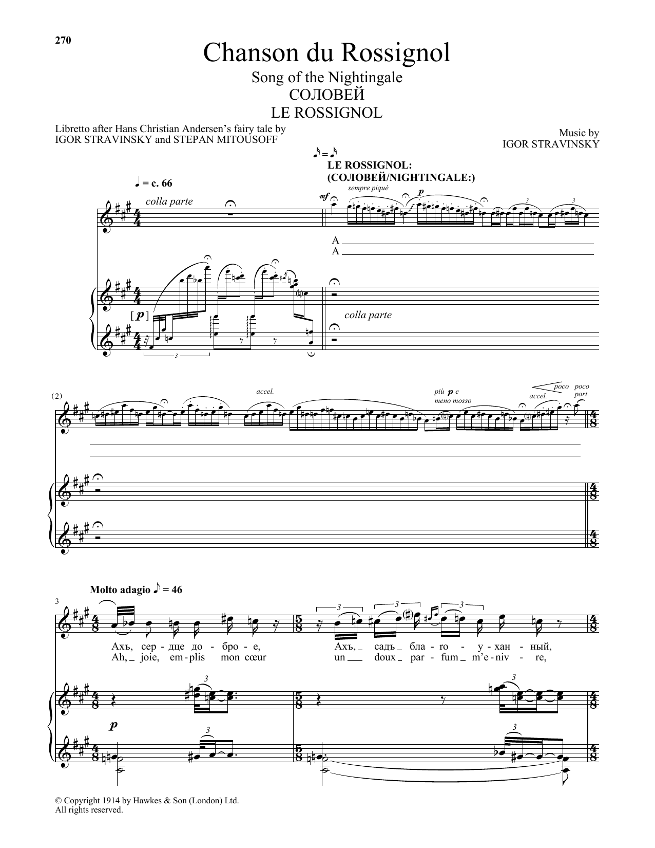 Download Igor Stravinsky Chanson du Rossignol (Song Of The Nightingale) Sheet Music and learn how to play Piano & Vocal PDF digital score in minutes