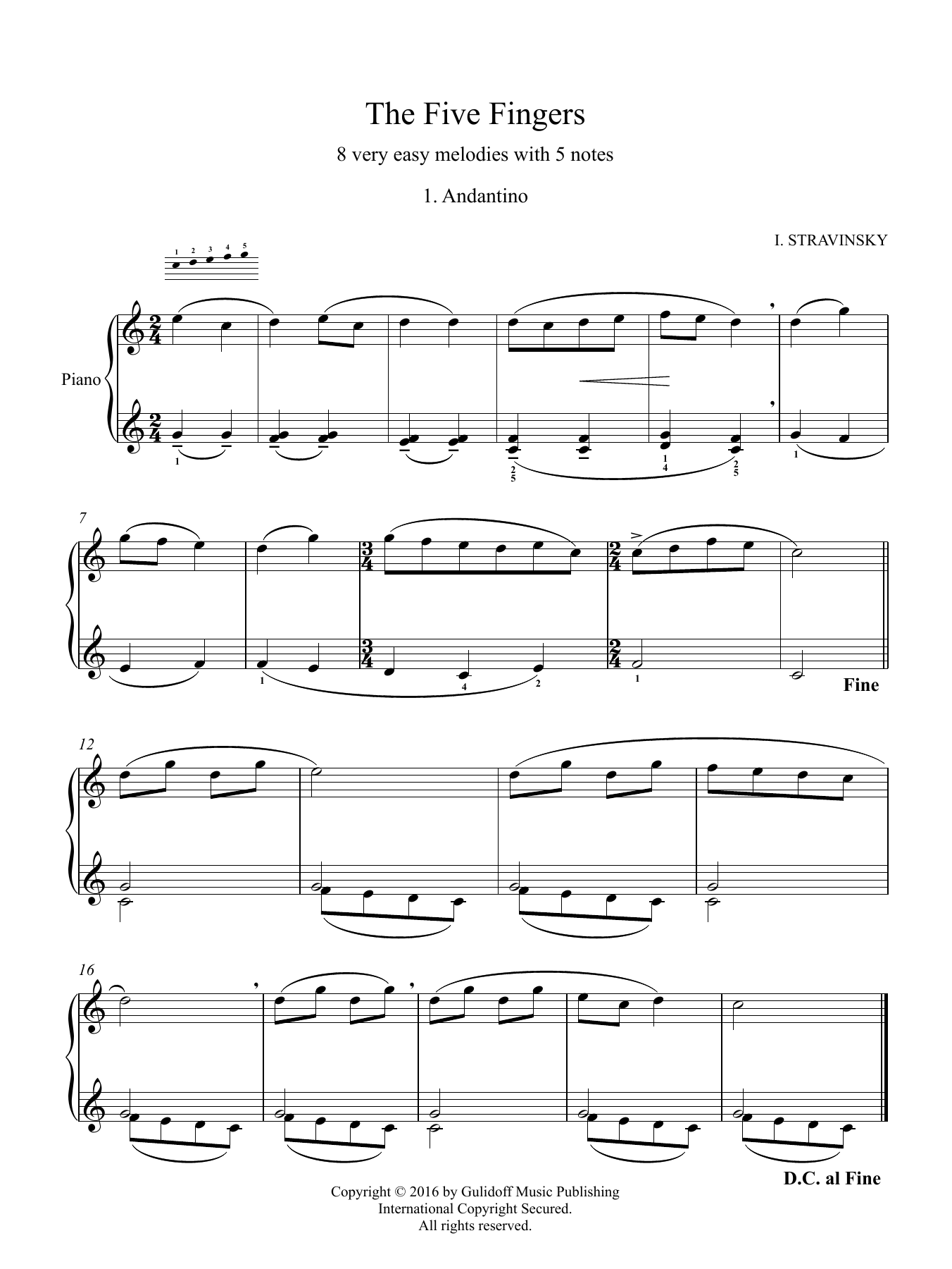 Download Igor Stravinsky Five Fingers (Les cinq doigts) all Sheet Music and learn how to play Piano Solo PDF digital score in minutes