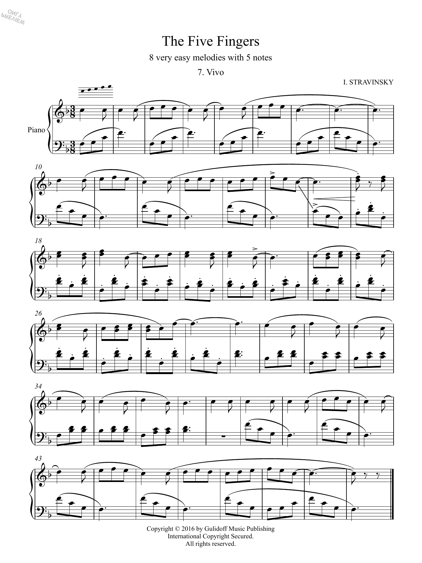 Download Igor Stravinsky Five Fingers: 7. Vivo Sheet Music and learn how to play Piano Solo PDF digital score in minutes