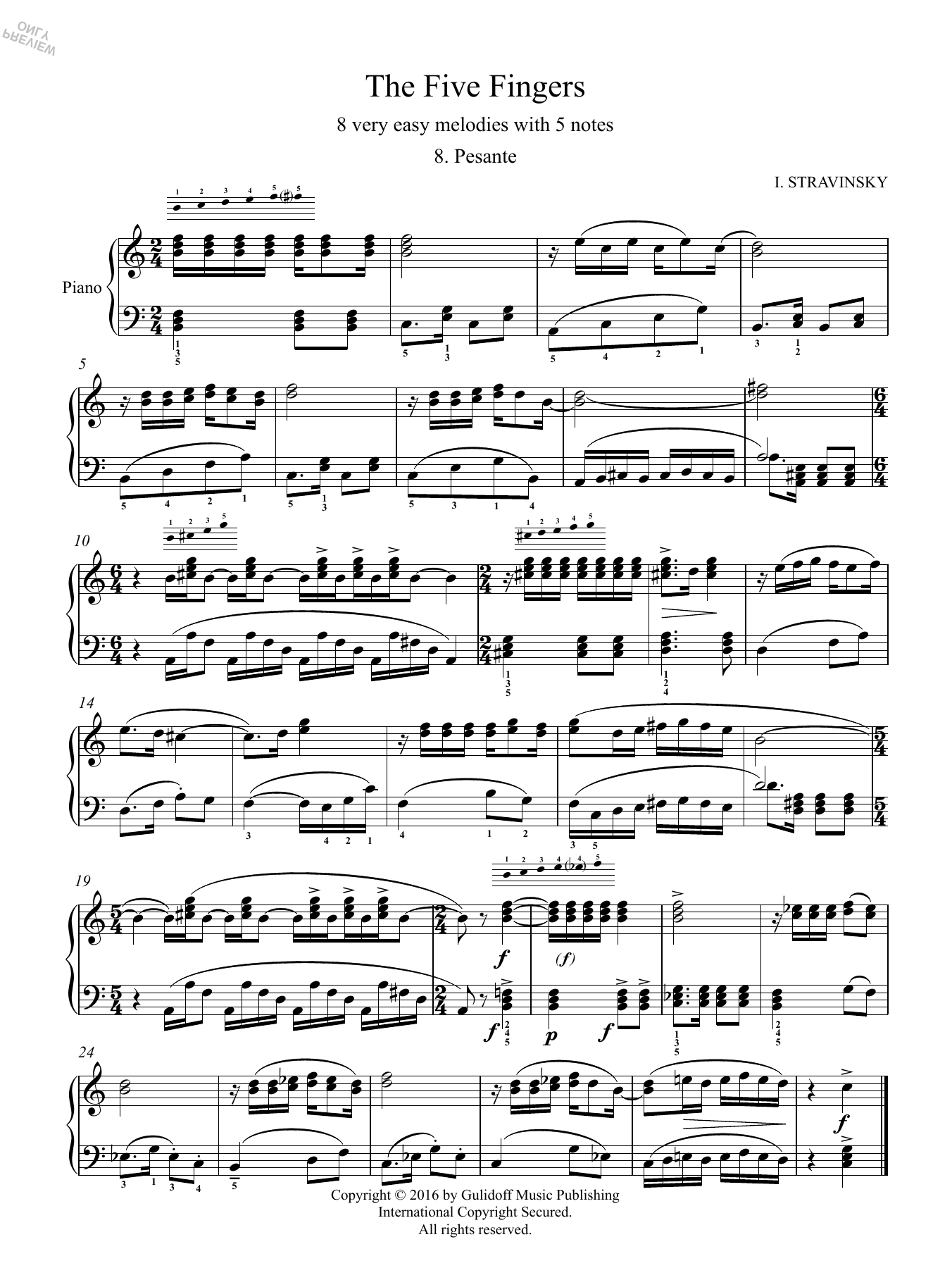 Download Igor Stravinsky Five Fingers: 8. Pesante Sheet Music and learn how to play Piano Solo PDF digital score in minutes