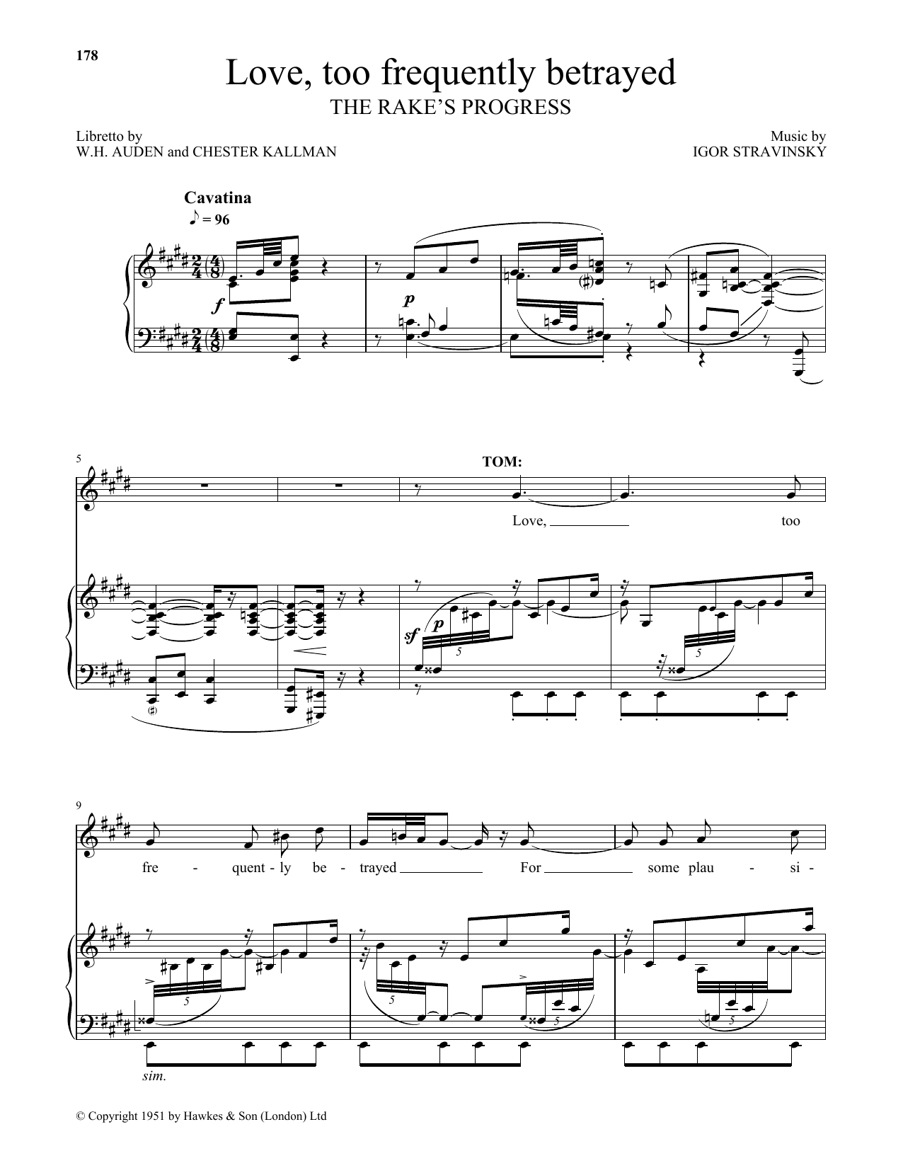 Download Igor Stravinsky Love, Too Frequently Betrayed Sheet Music and learn how to play Piano & Vocal PDF digital score in minutes