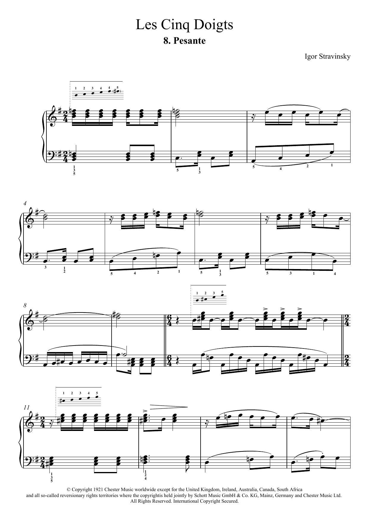 Download Igor Stravinsky Pesante (No. 8 From Les Cinq Doigts) Sheet Music and learn how to play Piano PDF digital score in minutes