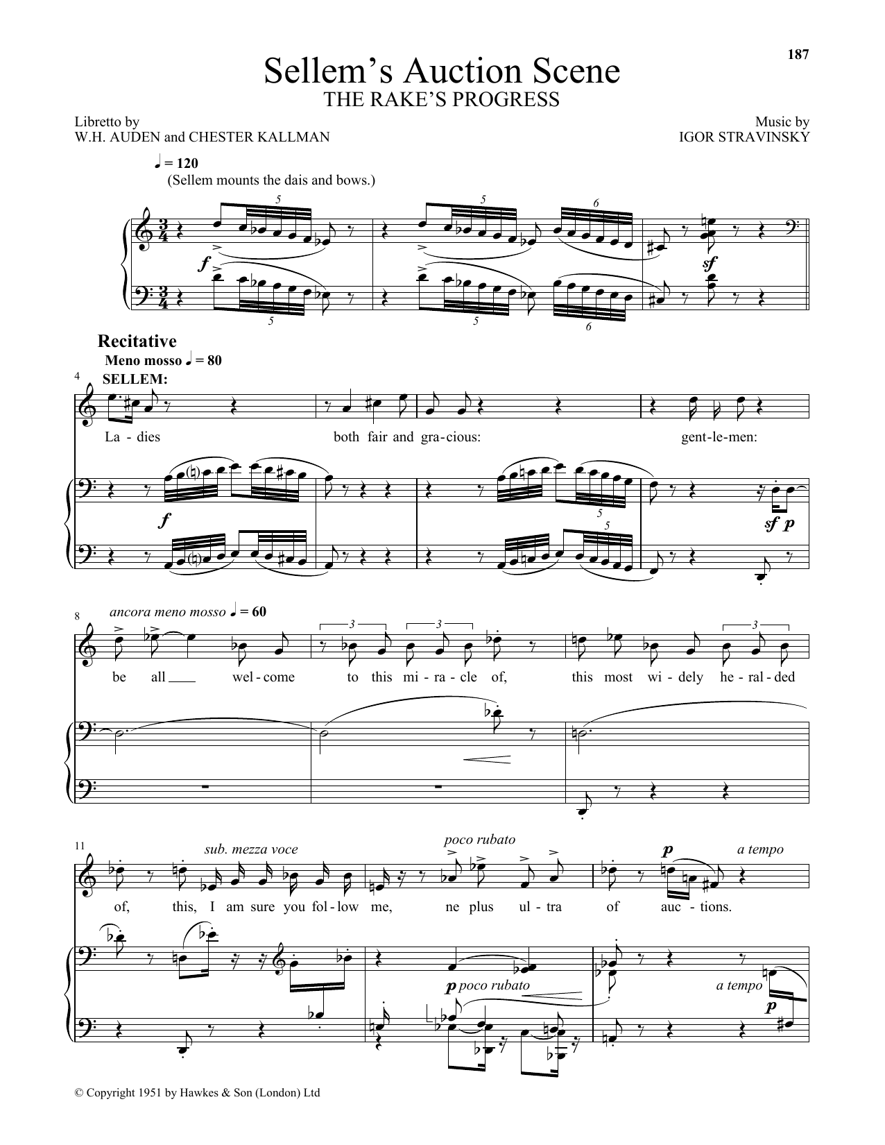 Download Igor Stravinsky Sellem's Auction Scene Sheet Music and learn how to play Piano & Vocal PDF digital score in minutes