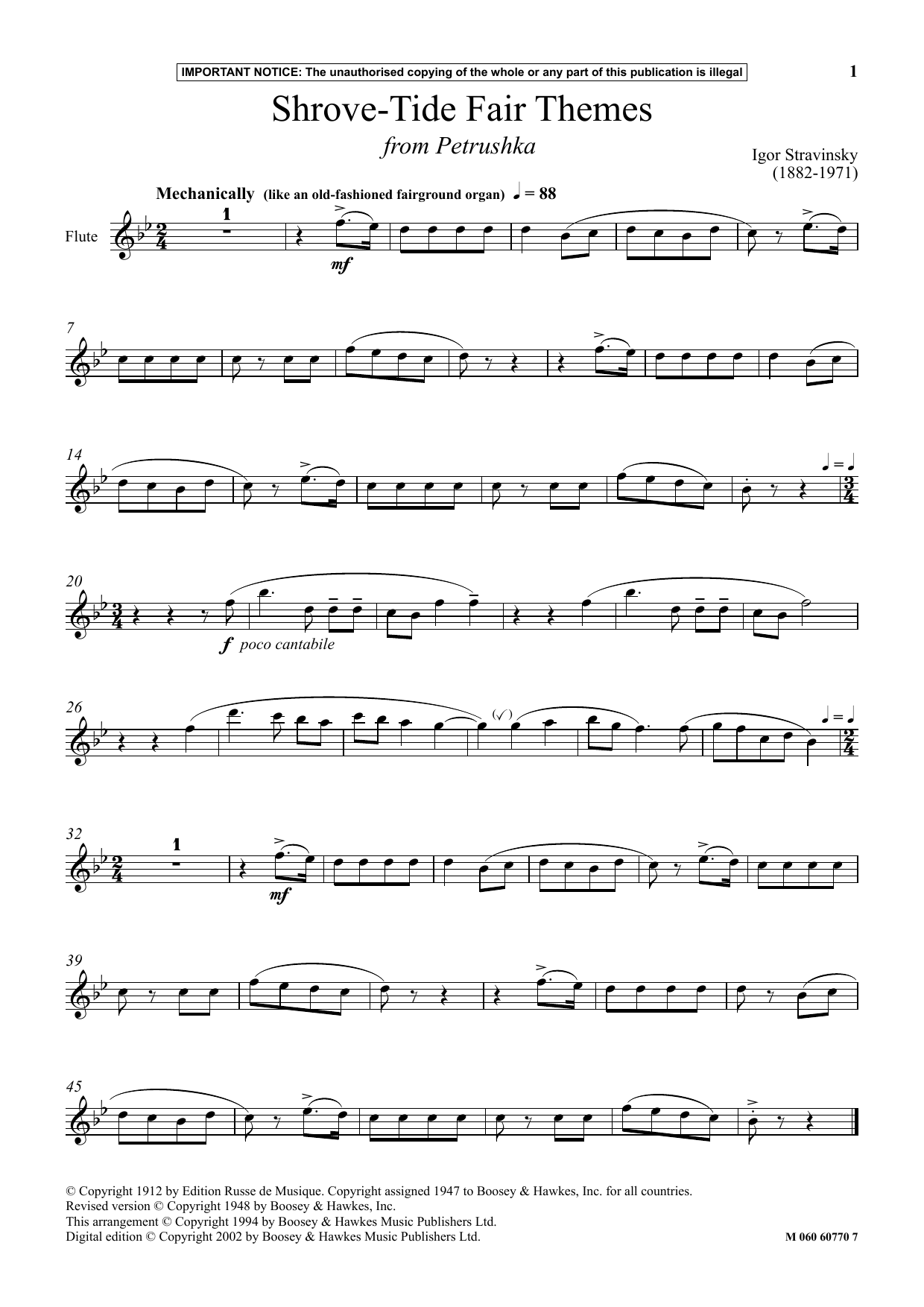 Download Igor Stravinsky Shrove Tide Fair Themes (from Petrushka) Sheet Music and learn how to play Instrumental Solo PDF digital score in minutes