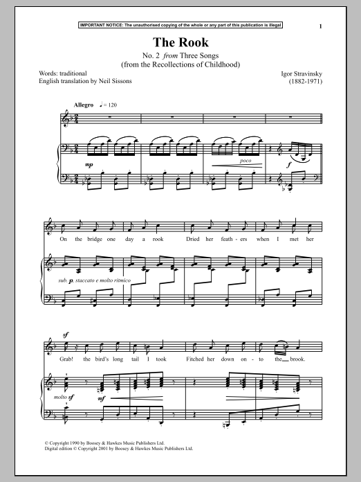 Download Igor Stravinsky The Rook (from The Recollections Of Childhood) Sheet Music and learn how to play Piano PDF digital score in minutes
