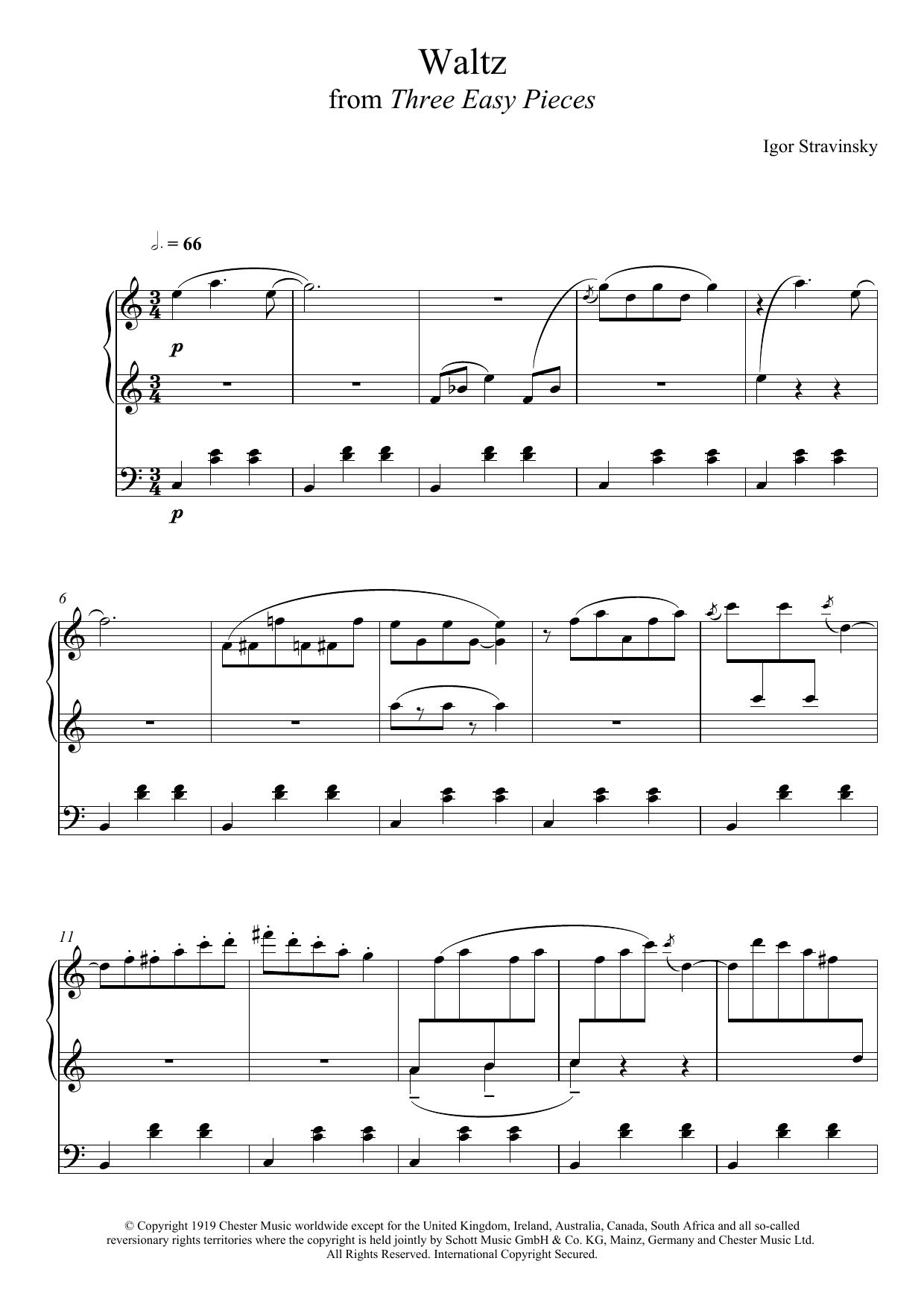 Download Igor Stravinsky Three Easy Pieces - Waltz Sheet Music and learn how to play Piano PDF digital score in minutes