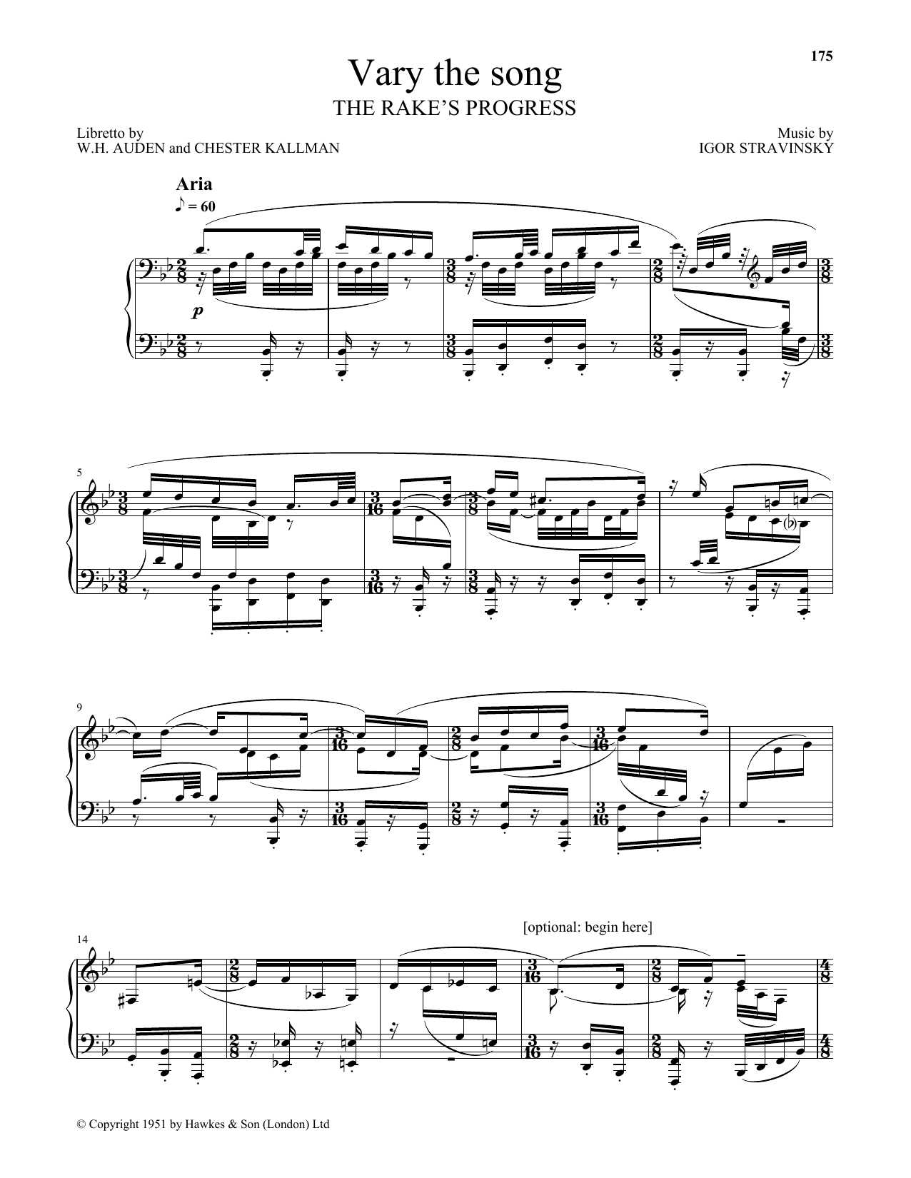 Download Igor Stravinsky Vary The Song Sheet Music and learn how to play Piano & Vocal PDF digital score in minutes