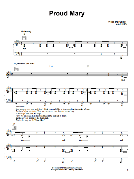 Download Ike & Tina Turner Proud Mary Sheet Music and learn how to play Oboe Solo PDF digital score in minutes