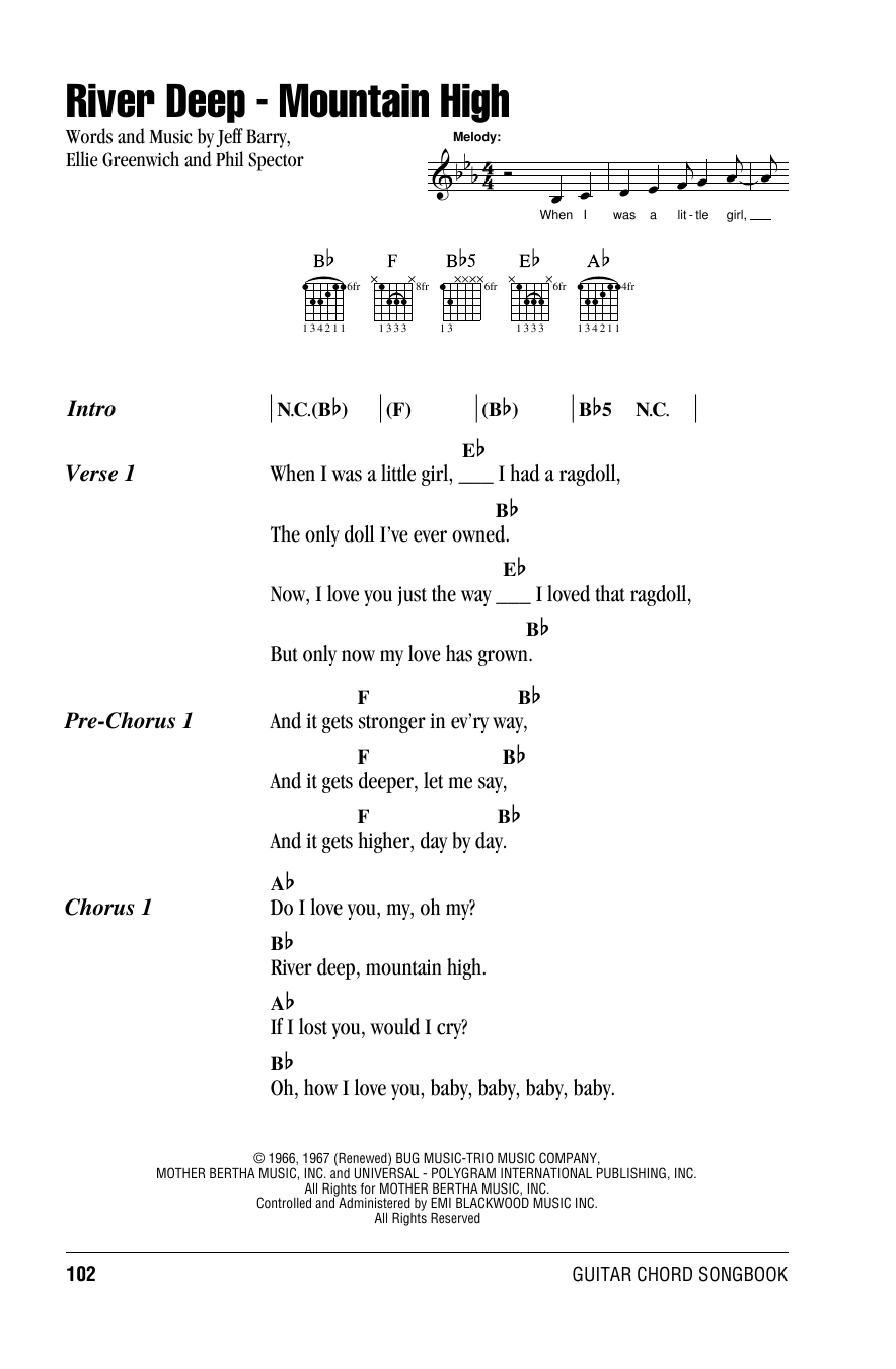 Download Ike & Tina Turner River Deep - Mountain High Sheet Music and learn how to play Lyrics & Chords PDF digital score in minutes