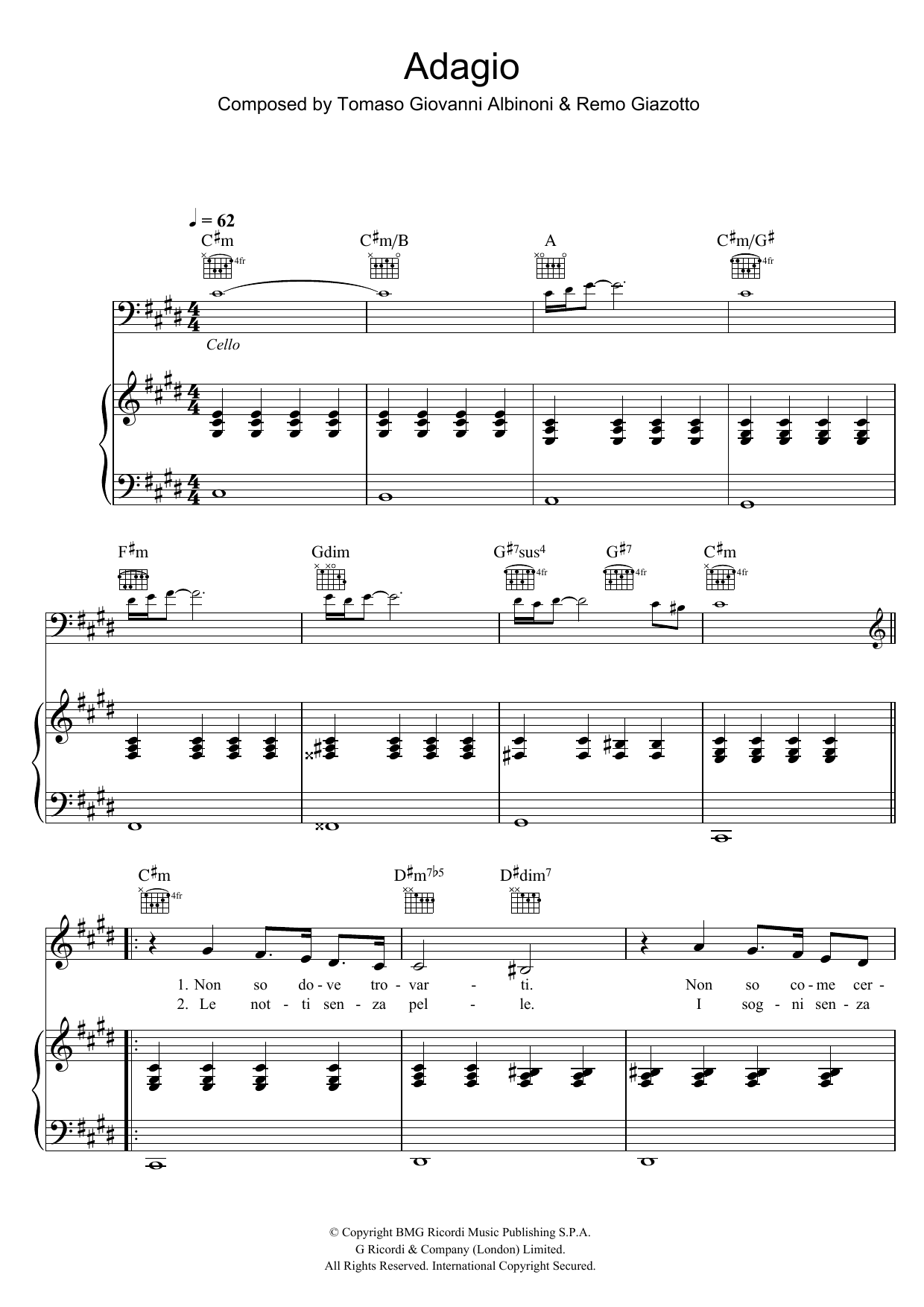 Download Il Divo Adagio in G Minor Sheet Music and learn how to play Piano, Vocal & Guitar PDF digital score in minutes