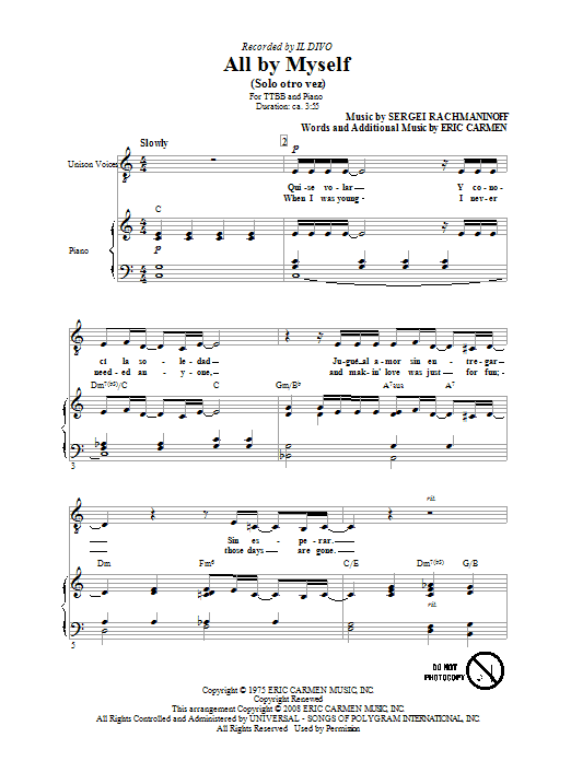 Download Il Divo All By Myself Sheet Music and learn how to play TTBB Choir PDF digital score in minutes