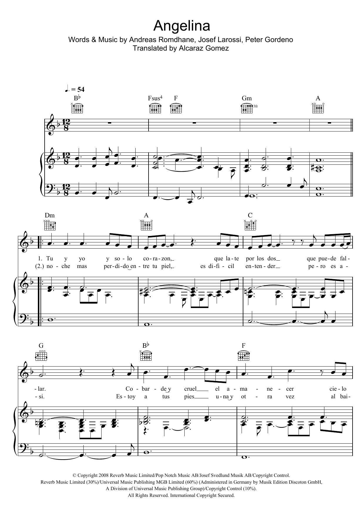 Download Il Divo Angelina Sheet Music and learn how to play Piano, Vocal & Guitar PDF digital score in minutes